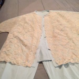 Vintage Ladies Pajamas Lacy Front  lt blue Sz 34